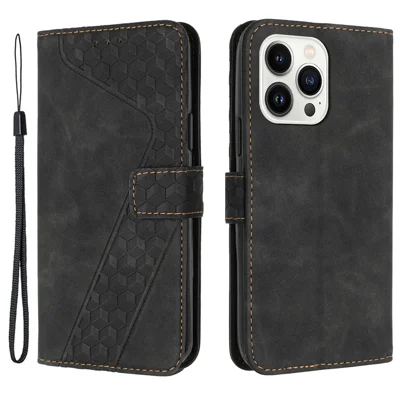 For iPhone 12 Pro Max PU Leather Cover 7-Shape Imprinted Pattern Phone Case Wallet - Black
