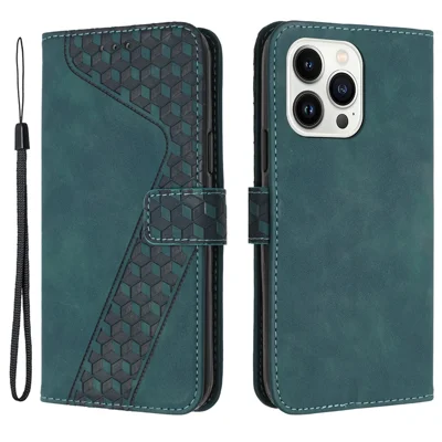 For iPhone 12 Pro 6.1 inch Case PU Leather Phone Wallet 7-Shape Imprinted Anti-scratch Cover - Green
