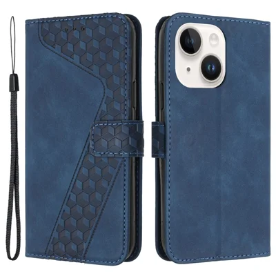 For iPhone 12 Cell Phone Cases 7-Shape Imprinted PU Leather Wallet Cover - Blue