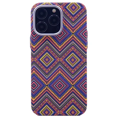 For iPhone 15 Pro Max Luminous Magnetic Phone Case PC Shockproof Cover Compatible with MagSafe - Ethnic Style Plaid Pattern