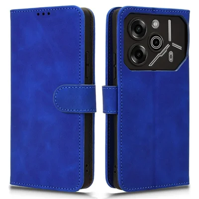 For TECNO Pova 6 Pro 5G Case Skin-Touch Texture Foldable Stand Phone Cover - Blue
