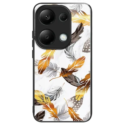 For Xiaomi Redmi Note 13 Pro 4G / Poco M6 Pro 4G Case Tempered Glass+TPU Pattern Scratchproof Phone Cover - Golden Leaves