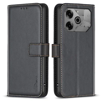 BINFEN COLOR BF17 For TECNO Pova 6 5G / Tecno Pova 6 Pro 5G Case Leather Flip Wallet Phone Cover - Black