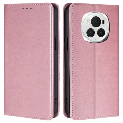 For Honor Magic6 Pro 5G Case Anti-Scratch Stand Leather Wallet Phone Cover - Rose Gold