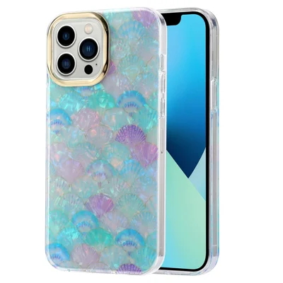 For iPhone 13 Pro Case Electroplating Lens Frame PC+TPU IMD Phone Cover - Y7-Blue Shell