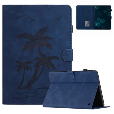 For Amazon Fire HD 10 (2021) / (2023) / Fire HD 10 Plus (2021) / (2023) Case Smart PU Leather Coconut Tree Tablet Cover - Blue