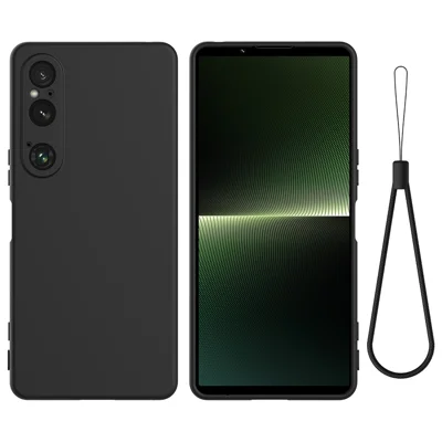 Fodral till Sony Xperia 1 VI, flytande silikon, skärmskydd, fällningsbar mobilhölse med rem – svart