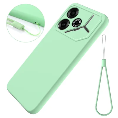 For TECNO Pova 6 5G Case Soft Liquid Silicone Phone Back Cover with Lanyard - Green