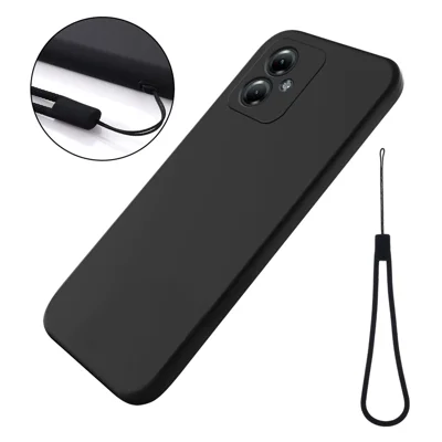 For Motorola Moto G64 5G Phone Case Liquid Silicone Drop-proof Phone Cover with Wrist Strap - Black