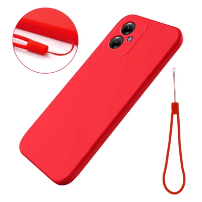 For Motorola Moto G64 5G Phone Case Liquid Silicone Drop-proof Phone Cover with Wrist Strap - Red