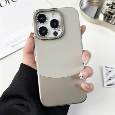 For iPhone 14 Pro Max Slim Case Anti-Drop Nappa Texture PU+PC Phone Cover - Titanium Grey