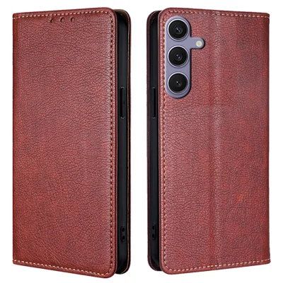 For Samsung Galaxy S23 FE Anti-scratch Case Wallet Card Slots PU Leather Magnetic Cell Phone Cover - Brown