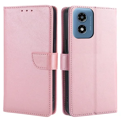 For Motorola Moto G Play (2024) 4G Wallet Stand Cover Case Calf Texture Leather Magnetic Clasp Phone Shell - Rose Gold