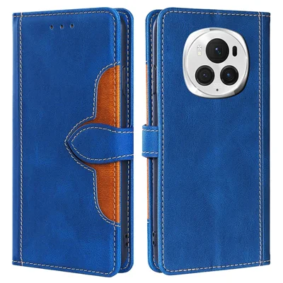 For Honor Magic6 Pro 5G Cell Phone Case Straw Hat Pattern Stand Wallet Leather Cover - Blue