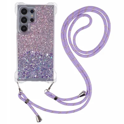 Voor Samsung Galaxy S22 Ultra 5G hoesje Gradiënt TPU+Acryl mobieltjeshoes met riem - Roze+Paars