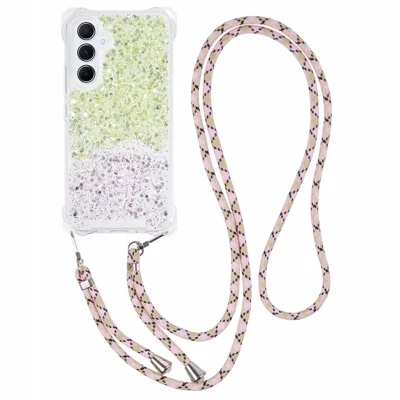 For Samsung Galaxy A34 5G Cover Gradient TPU+Acrylic Cell Phone Case with Strap - Yellow+Pink