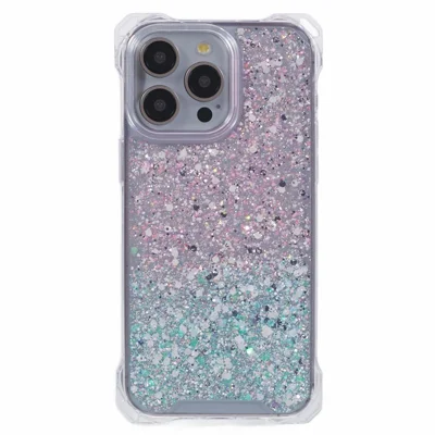 For iPhone 13 Pro Max 6.7 inch TPU+Acrylic Case Gradient Shockproof Cell Phone Cover - Pink+Green