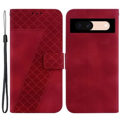 For Google Pixel 8a Leather Case 7-Shape Imprint Foldable Stand Phone Wallet Cover - Red