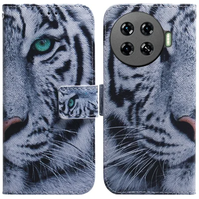 For TECNO Spark 20 Pro+ Anti-Scratch Case Pattern Printing Wallet Stand Phone Cover - Tiger