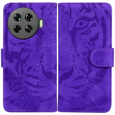 For TECNO Spark 20 Pro+ Wallet Case Tiger Pattern PU Leather Full Protection Phone Cover - Purple