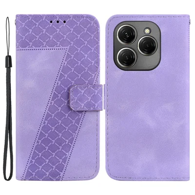 For TECNO Spark 20 Pro Wallet Case 7-Shape Imprint Foldable Leather Phone Cover - Purple