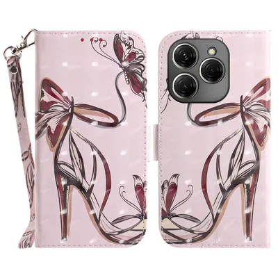 For TECNO Spark 20 Pro Case Pattern Printing Leather Wallet Cover with Strap - Butterfly High Heels