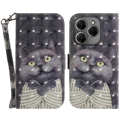 For TECNO Spark 20 Pro Case Pattern Printing Leather Wallet Cover with Strap - Embracing Cat