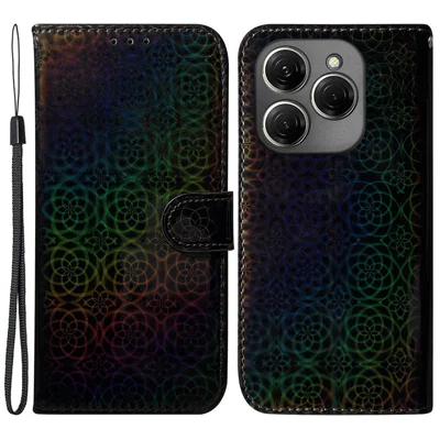 For TECNO Spark 20 Pro Phone Case Dazzling Flower Card Slots Leather Cover - Black