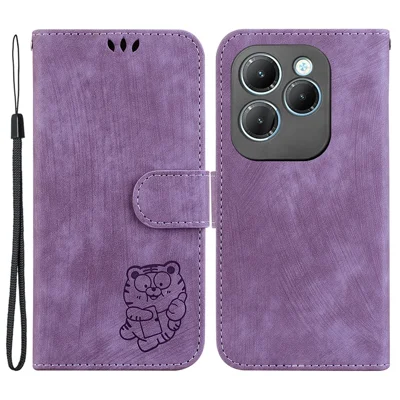 For Infinix Hot 40 / 40 Pro Case Cute Tiger Pattern Leather Wallet Phone Cover - Purple