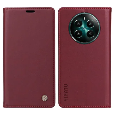 YIKATU YK-001 For Realme 12 4G / 12+ 5G Case Magnetic Closure Leather Phone Case - Wine Red