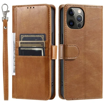 013 Style For iPhone 12 Pro Max Case PU Leather Stand Flip Phone Cover with 6 Card Slots - Brown