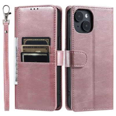 013 Style For iPhone 14 Case Leather 6 Card Holders Phone Wallet Cover - Rose Gold