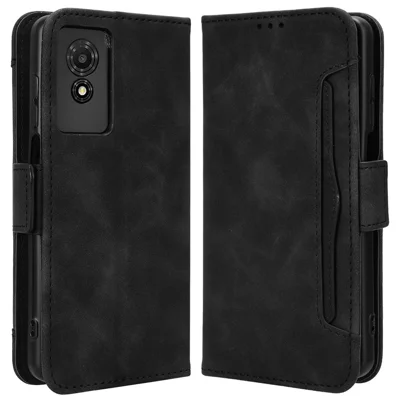 For TCL 501 Leather Case with Multiple Card Slots Folio Flip Wallet Phone Cover - Black
