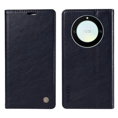 YIKATU YK-006 For Honor X40 5G / X9a 5G / Magic5 Lite 5G Leather Case Litchi Texture Phone Wallet Cover - Navy Blue