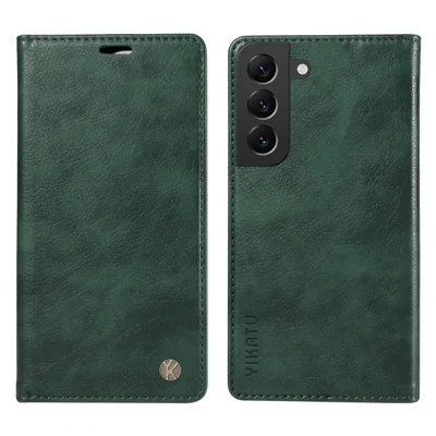 YIKATU YK-006 For Samsung Galaxy S22 5G Magnetic Case Litchi Texture Leather Flip Stand Phone Shell - Green
