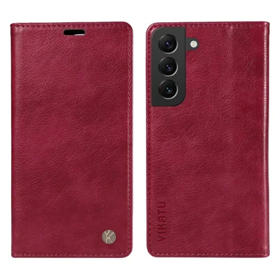 YIKATU YK-006 For Samsung Galaxy S21 FE 5G Case Anti-Drop Leather Wallet Phone Cover - Wine Red