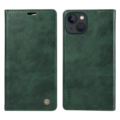 YIKATU YK-006 For iPhone 13 Wallet Case Anti-Scratch Leather Phone Cover - Green