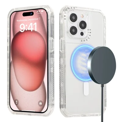For iPhone 15 Pro Max Case Compatible with MagSafe Drop-proof PC+TPU Phone Cover - Transparent
