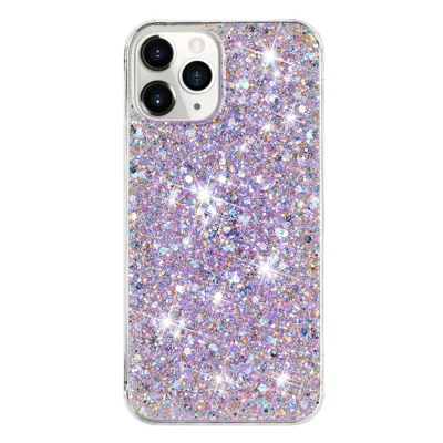 For iPhone 11 Pro Max Back Case Sparkle Epoxy Cell Phone Flexible TPU Cover - Purple