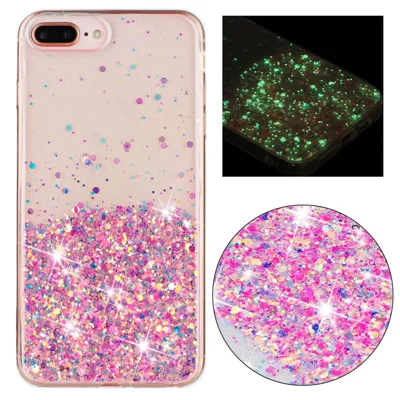 For iPhone 6 Plus/7 Plus/8 Plus 5.5 inch Case Luminous Sequins Anti-fall TPU Phone Cover - Pink