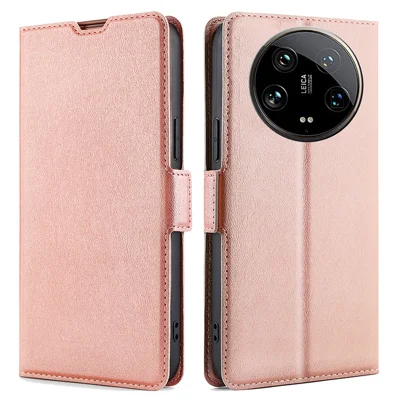 For Xiaomi 14 Ultra Case PU Leather Cover Side Magnetic Clasp Design - Rose Gold
