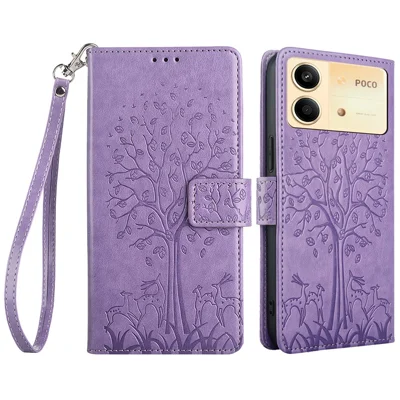 For Xiaomi Redmi Note 13R Pro 5G Case Imprinted PU Leather Wallet Stand Phone Cover - Purple
