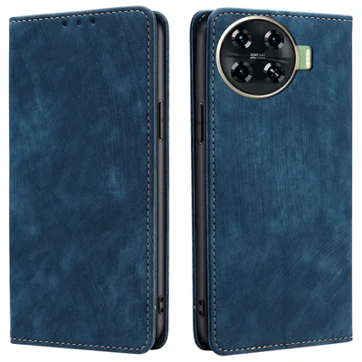 For TECNO Spark 20 Pro+ Case Anti-Scratch PU Leather Shell RFID Blocking Wallet Cell Phone Cover - Blue