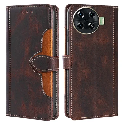 For TECNO Spark 20 Pro+ PU Leather Wallet Smart Phone Case   - Brown