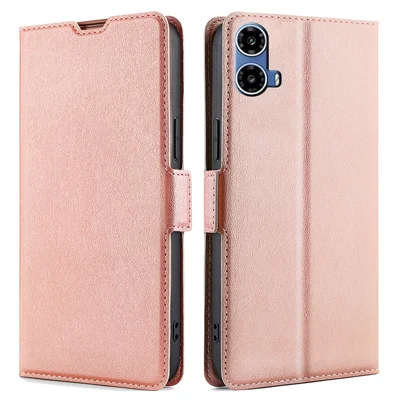 For Motorola Moto G45 5G / G34 5G Leather Case Side Magnetic Clasp Card Holder Phone Cover - Rose Gold