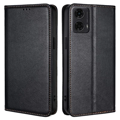 For Motorola Moto E14 4G / G04 4G / G04s 4G / G24 4G Phone Case Solid Color Wallet Leather Cover - Black
