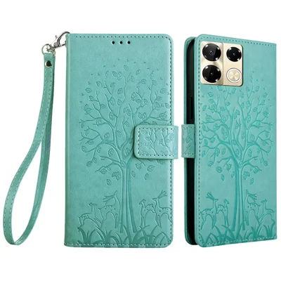 For Infinix Note 40 Pro 5G Case Tree Imprinted Stand Leather Wallet Phone Cover - Green
