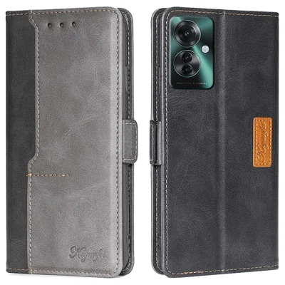 For Oppo Reno11 F 5G / F25 Pro 5G   Phone Cover Splicing Color Leather Flip Stand Wallet Phone Cover - Black+Grey