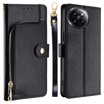 Voor Xiaomi Civi 4 Pro 5G / 14 Civi 5G Hoesje PU Leren Zipper Portemonnee Anti-Krasjes Telefoonstandaard Cover - Zwart