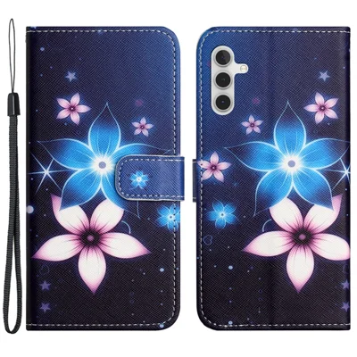 Leather Case for Samsung Galaxy M15 5G / F15 5G Pattern Printing Cross Texture Phone Wallet Cover - Blue Flower